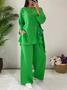 Deux Pièces Ensembles Décontracté Plain Printemps / Automne Polyester Micro-élasticité Quotidien Top Avec Pantalons Droit Régulier pour Femmes