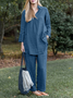 Deux Pièces Ensembles Femmes Décontracté Plain Printemps / Automne Polyester Micro-élasticité Quotidien Ample Top Avec Pantalons Régulier