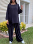 Deux Pièces Ensembles Décontracté Plain Printemps / Automne Polyester Micro-élasticité Quotidien Top Avec Pantalons Droit Régulier pour Femmes