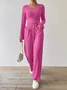 Deux Pièces Ensembles Décontracté Plain Printemps / Automne Zip Quotidien Ample Jersey Manches Longues Top Avec Pantalons pour Femmes