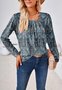 Chemisiers1 Décontracté Floral Printemps / Automne Col Carré Quotidien Brillant Régulier Droit Régulier pour Femmes