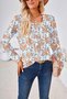 Chemisiers1 Décontracté Floral Printemps / Automne Col Carré Quotidien Brillant Régulier Droit Régulier pour Femmes