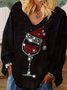 Chemisiers1 Femmes Décontracté Printemps / Automne Verre à Vin de Noël Micro-élasticité Quotidien Ample Jersey Manches Longues Régulier