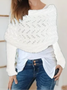 Pulls Boho Plain Printemps / Automne Acrylique Micro-élasticité Coupe Régulière Manches Longues O-Ligne À Épaules Dénudées pour Femmes