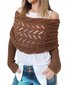 Pulls Boho Plain Printemps / Automne Acrylique Micro-élasticité Coupe Régulière Manches Longues O-Ligne À Épaules Dénudées pour Femmes
