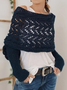 Pulls Boho Plain Printemps / Automne Acrylique Micro-élasticité Coupe Régulière Manches Longues O-Ligne À Épaules Dénudées pour Femmes