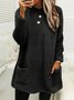 Femmes Plain Noir Col Rond Confortable Robe Mi-Longue Décontracté