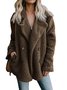 à Col Revers Manches Longues Poids lourd Plain Veste en flanelle Caniche Blouson pour Femmes