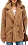 à Col Revers Manches Longues Poids lourd Plain Veste en flanelle Caniche Blouson pour Femmes