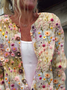 Cardigans Ethnique Floral Printemps / Automne Micro-élasticité Vacances Ample Manches Longues Régulier Droit pour Femmes