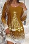 Femmes Noël Rouge Col Rond Confortable Mini Robe Décontracté