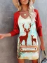 Femmes Noël Rouge Col V Confortable Mini Robe Décontracté