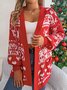 Cardigans Femmes Décontracté Hiver Noël Ample Manches Longues Mi-long Épaissi Droit Élasticité moyenne
