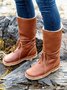 Chelsea Bottes Ethnique Plain Automne Portable Vacances Cuir Talon de Bloc Bout Rond Fausse Fourrure pour Femmes
