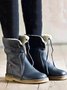 Chelsea Bottes Femme Rétro Plain Automne Portable Vacances Bottes de Neige Cuir Bout Rond Fausse Fourrure