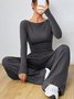 Deux Pièces Ensembles Femmes Décontracté Plain Printemps / Automne Zip Quotidien Ample Jersey Top Avec Pantalons Régulier