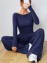 Deux Pièces Ensembles Femmes Décontracté Plain Printemps / Automne Zip Quotidien Ample Jersey Top Avec Pantalons Régulier