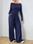 Deux Pièces Ensembles Femmes Décontracté Plain Printemps / Automne Zip Quotidien Ample Jersey Top Avec Pantalons Régulier