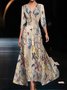 Femmes Floral Rouge Col V Confortable Robe Maxi Décontracté