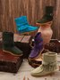 Rembourré de Coton Bottes Rétro Plain Hiver à Talon Plat Bout Rond PU PU Caoutchouc Bottes classiques pour Femmes