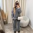 Deux Pièces Ensembles Décontracté Plain Printemps / Automne Naturel Micro-élasticité Manches Longues Fil/fil de laine Top Avec Pantalons Droit pour Femmes