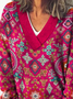 Pulls Femmes Décontracté Ethnique Printemps / Automne Col V Micro-élasticité Fil/fil de laine Régulier Droit Régulier