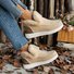 Rembourré de Coton Bottes Femme Décontracté Plain Hiver Faire la navette Peluche Talon Bas Bout Rond PU à Enfiler