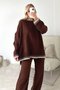Deux Pièces Ensembles Décontracté Plain Printemps / Automne Naturel Micro-élasticité Manches Longues Fil/fil de laine Top Avec Pantalons Droit pour Femmes