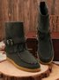 Rembourré de Coton Bottes Rétro Plain Hiver à Talon Plat Bout Rond PU PU Caoutchouc Bottes classiques pour Femmes