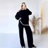 Deux Pièces Ensembles Décontracté Plain Printemps / Automne Naturel Micro-élasticité Manches Longues Fil/fil de laine Top Avec Pantalons Droit pour Femmes