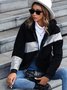 Sweat-shirt à Capuche Manches Longues Épaissi Bloc de Couleur Blouson pour Femmes