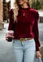 Chemisiers1 Décontracté Plain Printemps / Automne Velours Quotidien Col Rond Régulier Droit Régulier pour Femmes