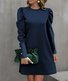 Femmes Plain Rouge Col Rond Confortable Robe Mi-Longue Décontracté