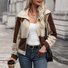 Col Montant Manches Longues Épaissi Bloc de Couleur Blouson pour Femmes