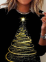T-shirts Femmes Décontracté Printemps / Automne Sapin de Noël Polyester Micro-élasticité Quotidien Noël Col Rond Droit