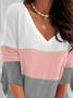 T-shirts Femmes Décontracté Bloc de Couleur Printemps / Automne Col V Quotidien Ample Jersey Manches trois quarts Régulier