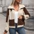 Col Montant Manches Longues Épaissi Bloc de Couleur Blouson pour Femmes