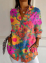 Chemises Floral Décontracté Printemps / Automne Aucune élasticité Quotidien Ample Droit Régulier Col de Chemise pour Femmes