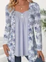 Chemisiers1 Décontracté Floral Printemps / Automne Col V Jersey Manches Longues Régulier Forage à chaud Droit pour Femmes