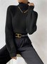 Pulls Décontracté Plain Printemps / Automne Ample Col Roulé Fil/fil de laine Régulier Droit Régulier pour Femmes