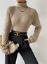 Pulls Décontracté Plain Printemps / Automne Ample Col Roulé Fil/fil de laine Régulier Droit Régulier pour Femmes