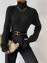 Pulls Décontracté Plain Printemps / Automne Ample Col Roulé Fil/fil de laine Régulier Droit Régulier pour Femmes