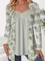 Chemisiers1 Décontracté Floral Printemps / Automne Col V Jersey Manches Longues Régulier Forage à chaud Droit pour Femmes