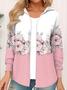 Sweat-shirt à Capuche Manches Longues Épaissi Floral Blouson pour Femmes