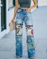 Jeans Femme Décontracté Printemps / Automne impression en 3D Polyester Micro-élasticité Quotidien Coupe Régulière Taille Moyenne Régulier