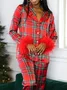 Deux Pièces Ensembles Femmes Décontracté Floral Printemps / Automne Naturel Micro-élasticité Ample Noël Droit Col de Chemise