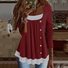 Chemisiers1 Décontracté Bloc de Couleur Printemps / Automne Ample Dentelle Manches Longues Régulier Droit Régulier pour Femmes