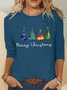 Chemisiers1 Décontracté Printemps / Automne Sapin de Noël Meilleure vente Manches Longues Col Rond en Mélangé de Coton Régulier Élasticité moyenne pour Femmes