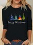 Chemisiers1 Décontracté Printemps / Automne Sapin de Noël Meilleure vente Manches Longues Col Rond en Mélangé de Coton Régulier Élasticité moyenne pour Femmes