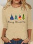 Chemisiers1 Décontracté Printemps / Automne Sapin de Noël Meilleure vente Manches Longues Col Rond en Mélangé de Coton Régulier Élasticité moyenne pour Femmes